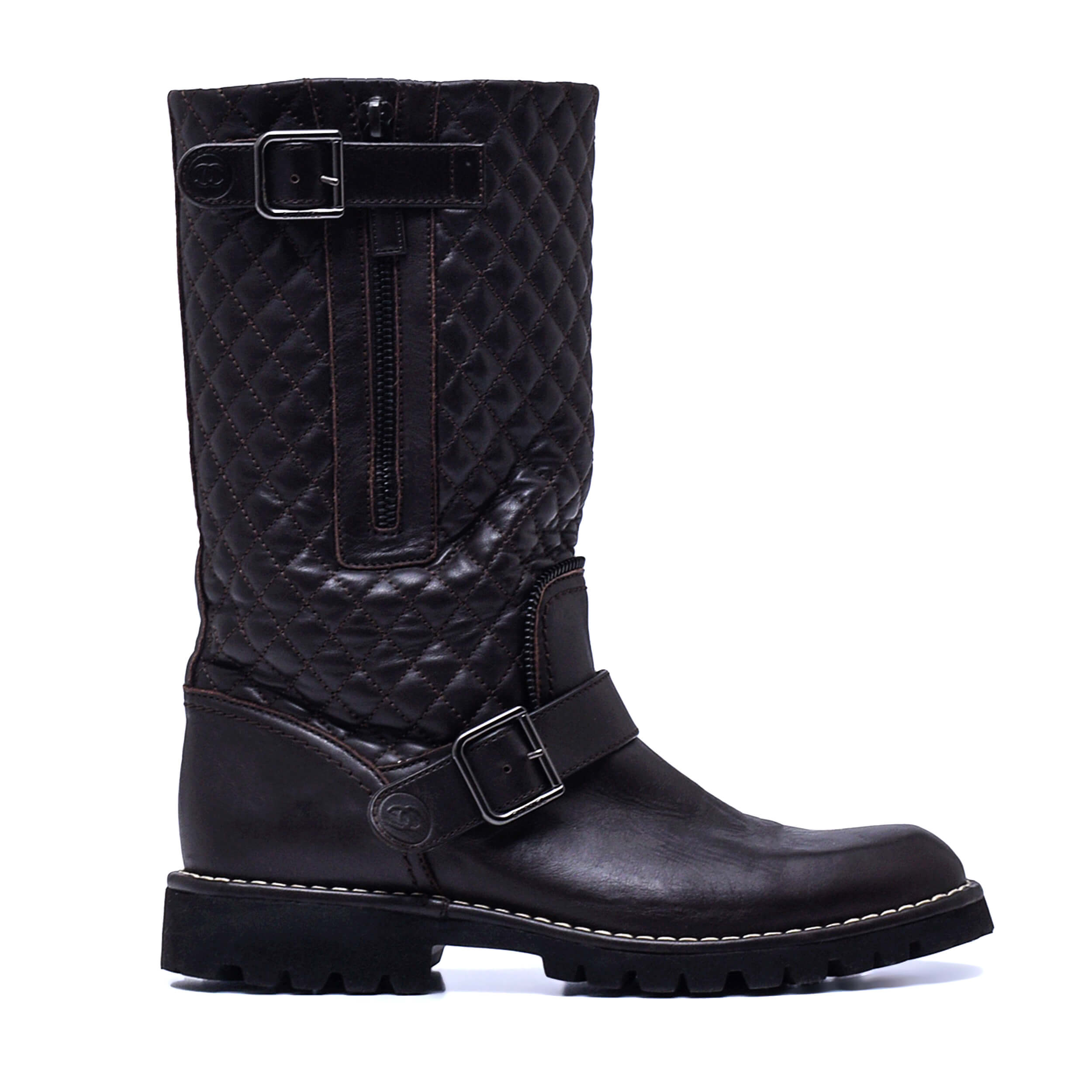 Chanel - Dark Brown Quilted Leather Boots / 38.5